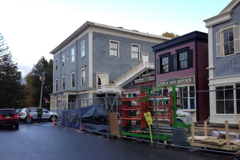 Harvard General Store being prepped for the filming of Little Women